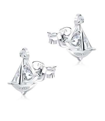 Sailboat With CZ Stone Silver Ear Stud STS-5684